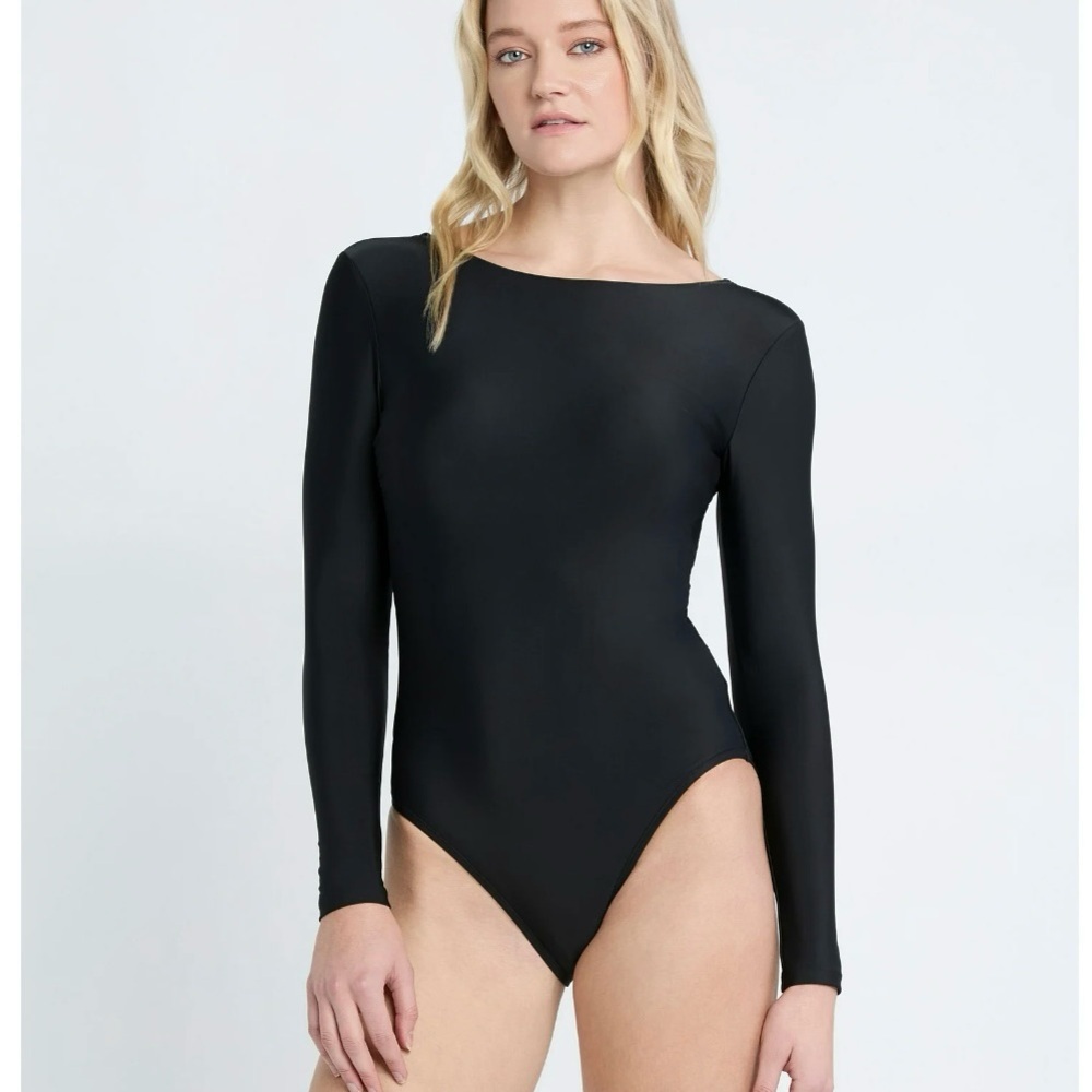 Time and Tru Black Long Sleeve One Piece Swimsuit